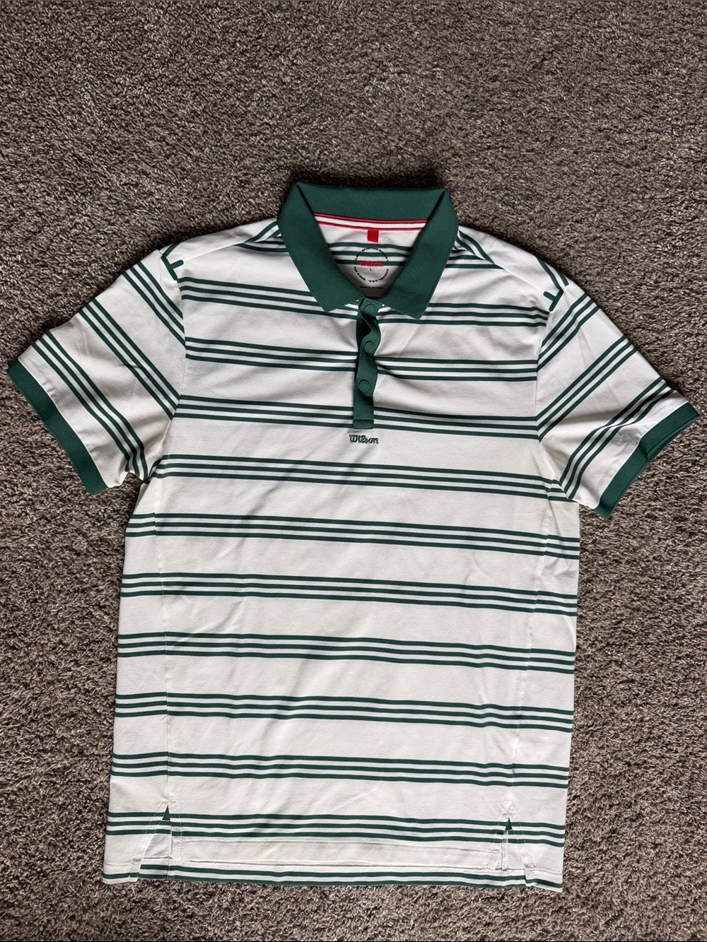 Wilson White Polo with Green Stripes and Green Trim